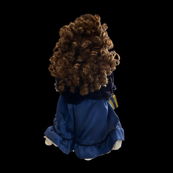 Holiday Porcelain Doll in Navy Velvet Dress w/ Gift - Picture 3 of 3